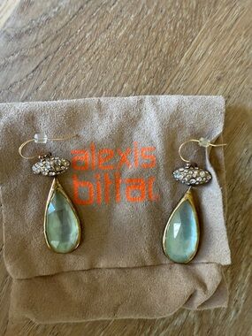 Alexis Bittar Gold Drop Earrings with Light Aqua Teardrops